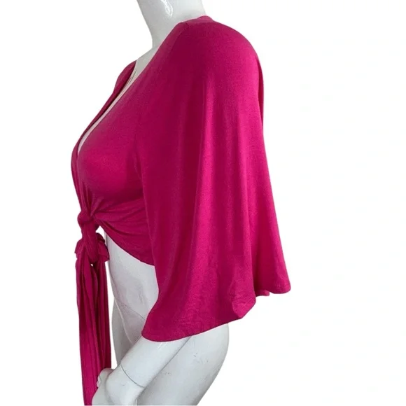 Zenana Chic vibrant Fuchsia Tie-Front blouse shirt swim dopamine wear NWT sz XL - Picture 8 of 13